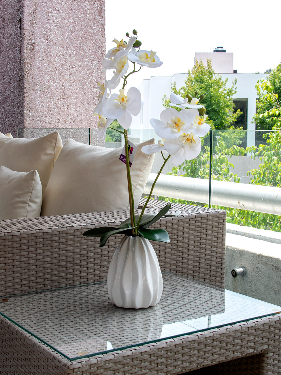 Orquídea decorativa con 12 flores artificiales (blanca)